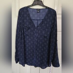 Torrid Blue and White Relaxed Fit Blouse With Star Pattern Size 2